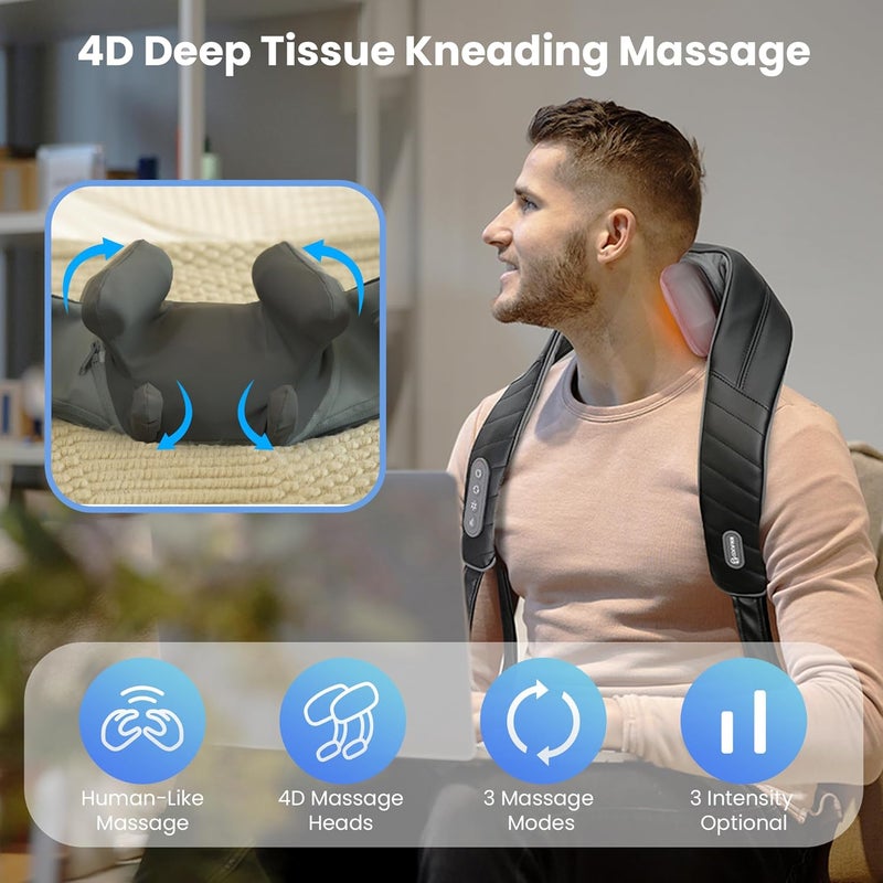 COMFIER Cordless Neck Shoulder Massager with Heat, Shiatsu Neck Back Massage for Pain Deep Tissue, 4D Kneading, Gifts for Dad Mom - Image 3